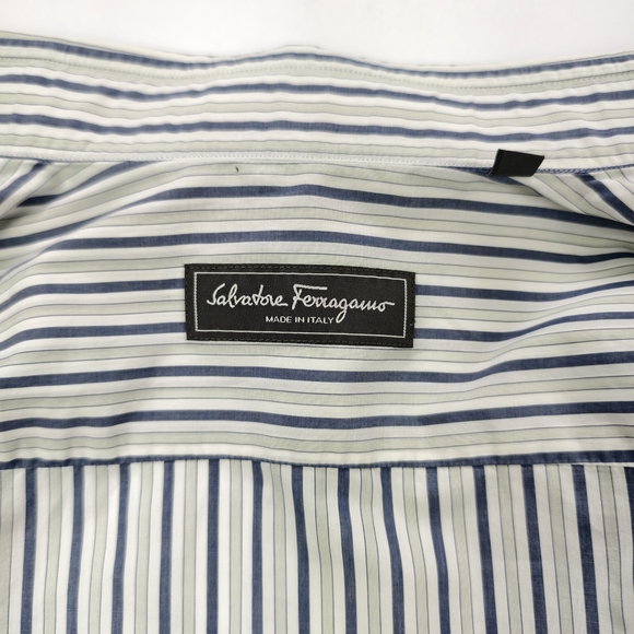 Salvatore Ferragamo Italy Luxury Striped Dress Shirt Blue & White Classic - Picture 2 of 13